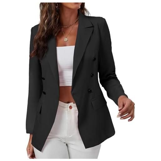 HOTIAN blazer, elegante da donna, cardigan, per il tempo libero, business, risvolto, blazer, giacca pieghevole, slim fit, elegante tinta unita, nero , l