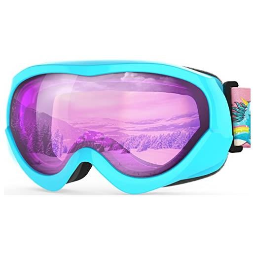 OutdoorMaster occhiali da sci per bambini occhiali da neve compatibili con casco per ragazzi e ragazze (cornice del modello di fiore + lente vlt 13% grigia con pieno revo rosa)