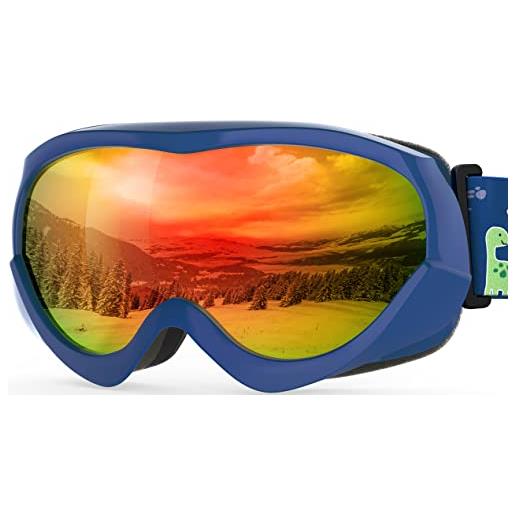 OutdoorMaster occhiali da sci per bambini, compatibili con casco, per ragazzi e ragazze, con protezione uv al 100% , vlt 13,3%