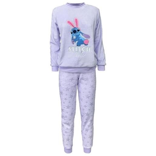Disney stitch pigiama da donna, t-shirt e pantaloni lunghi set 2 pezzi per donna, pigiama in morbido pile viola con design a stelle, pigiama regalo per donne e ragazzi (l)