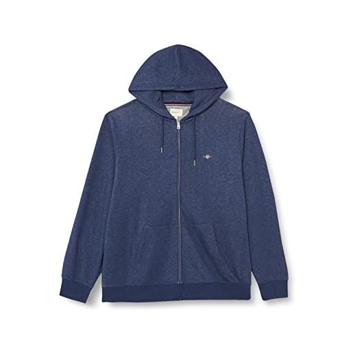 GANT reg shield full zip hoodie, felpa con cappuccio uomo, blu ( dark jeansblue melange ), m