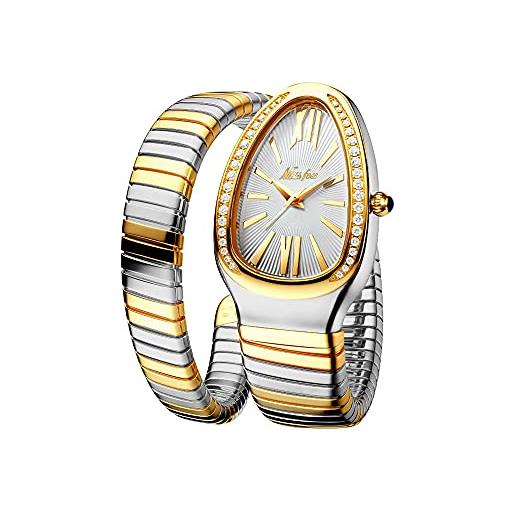 ROUHO acciaio inossidabile donna polso orologio strass impermeabili quarzo abbagliante orologio regolabile cinturino-argento oro + bianco