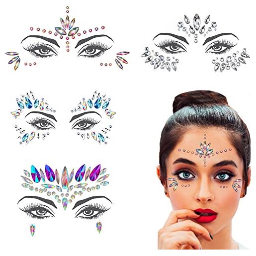 6 pezzi donne sirena viso gemme glitter, strass viso gioielli, cristalli  adesivi viso, occhi viso corpo tatuaggi temporanei