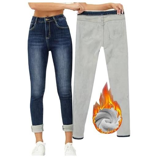 Yehopere jeans invernali foderati in pile da donna slim fit caldo skinny a vita alta denim jeans, nero formale, xx-large