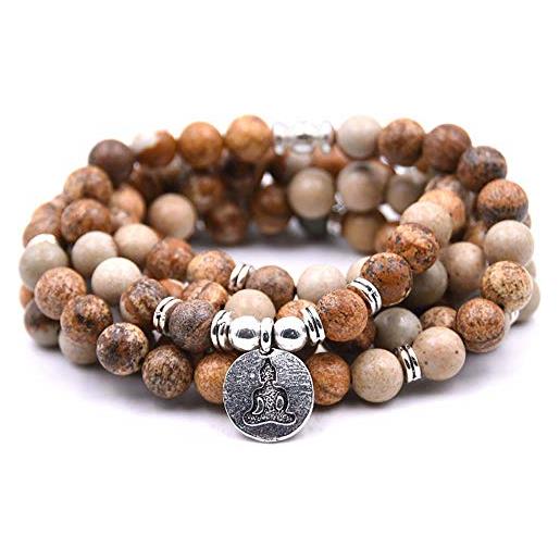 Self-Discovery natural 108 mala beads bracciale collana gioielli da meditazione con ciondolo yoga (immagine jasper (picture jasper))