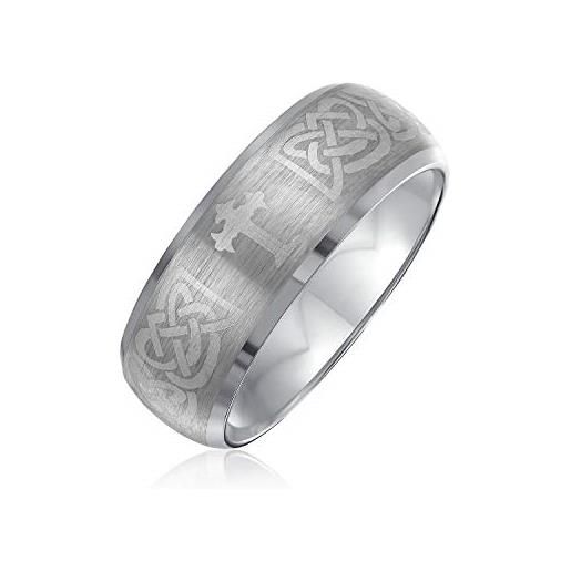 Bling Jewelry personalizzato unisex coppie irlandese vichingo celtico infinity inciso irlandese nodo celtico maltase croce anelli di nozze in titanio largo per uomini donne opaco tono argento 8 mm personalizzabile