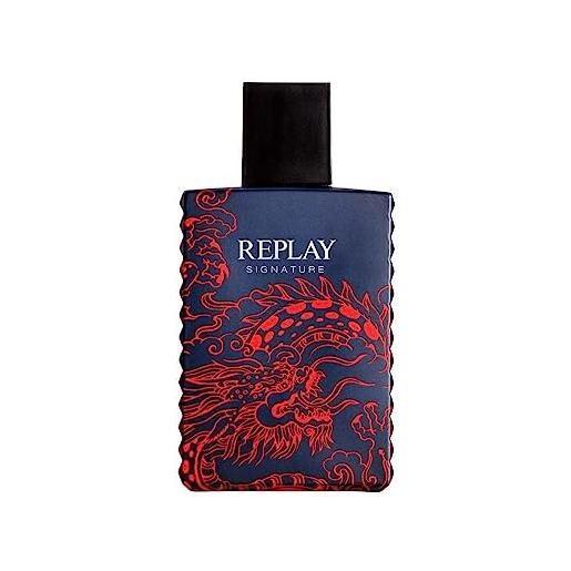 Replay - signature red dragon for man eau de toilette - profumo uomo dedicato a una personalità audace e misteriosa, fragranza olfattiva legnosa - speziata. Flacone da 100 ml