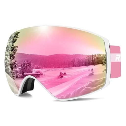 RIOROO occhiali da sci, occhiali da neve per uominionne signore giovani, occhiali da snowboard sopra gli occhiali, occhiali da sci con lenti intercambiabili, otg protezione uv