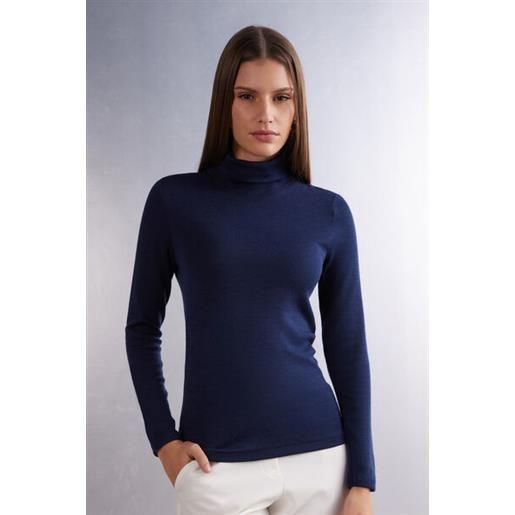 Intimissimi maglia collo alto wool & cotton a manica lunga blu