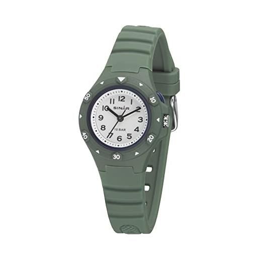 Sinar orologio da polso per bambini e ragazzi, analogico, al quarzo, 10 bar, con cinturino in silicone e luce verde oliva xb-19-3, verde, classico