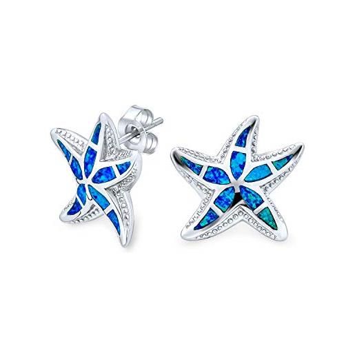 Bling Jewelry grande nautico hawaiano spiaggia tropicale vacanza blu intarsio creato opale stella marina orecchini per le donne adolescenti. 925 sterling silver october birthstone