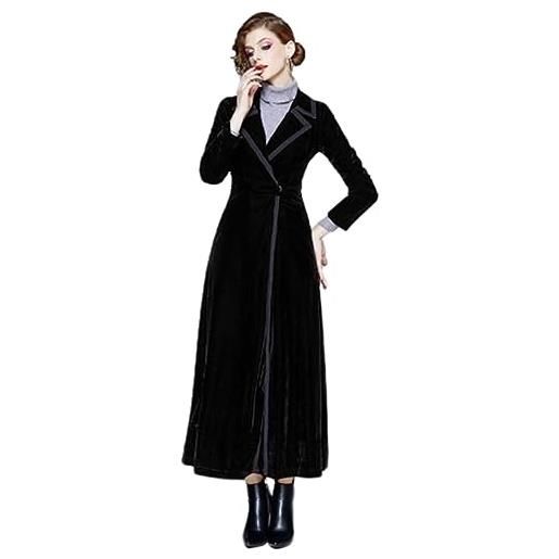 CRETUAO cappotti di velluto oversize neri da donna, abito da cappotto vintage da trincea sottile elegante con risvolto alla moda, nero, m