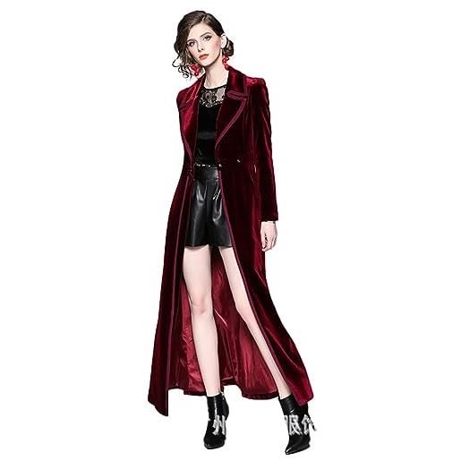 CRETUAO cappotti di velluto oversize neri da donna, abito da cappotto vintage da trincea sottile elegante con risvolto alla moda, rosso, m