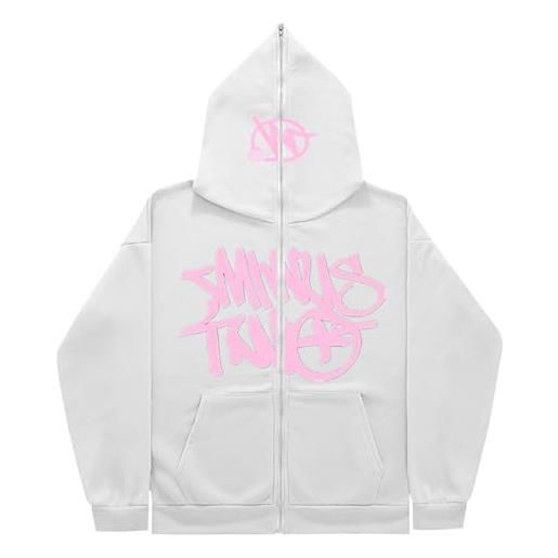 UNOETH minus-two-cargo hoodies felpa con cappuccio con zip intera uomo hip-hop hoodies streetwear felpa con stampa allentata per uomini e donne (12 m)