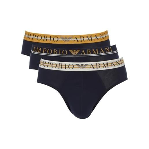 Emporio Armani men's 3-pack mixed waistband brief slip boxer, marine/marine/marine, m (pacco da 3) uomini