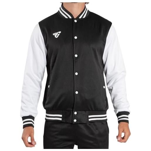 FRANKIE GARAGE FG frankie garage - giacca bomber tuta sportiva con bottoni e polsini a coste, giacca tecnica per allenamento, sport o palestra per uomo, ragazzo o bambino, taglia m colore nero e bianco