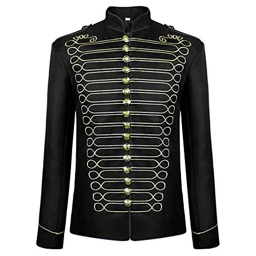 BaronHong napoleon military drummer parade jacket steampunk giacca militare ricamo dorato (nero-oro, l), nero-oro, l