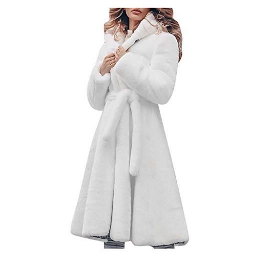 luoluoluo 👯 cappotti lunghi donna invernali - donna elegante cappotto lungo manica lunga risvolto slim fit cappotti trench giacca - cappotto pelliccia sintetica donna (bianca, l)