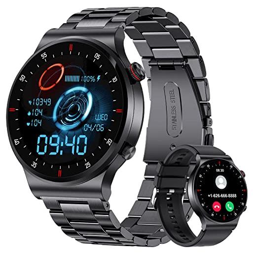 FOXBOX smartwatch uomo con effettua/risponde chiamate, 1.32hd fitness tracker con notifiche messaggi/cardiofrequenzimetro/sonno/300mah, 100+modalità sport impermeabile smart watch per ios android nero