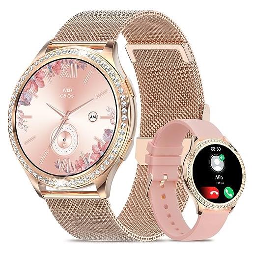 KIPTUMTEK smartwatch donna con chiamate, 1.32'' orologio smartwatch 2 cinturini 110+ modalità sportive con spo2/sonno/contapassi, impermeabile ip67 fitness tracker per ios android (ak53)