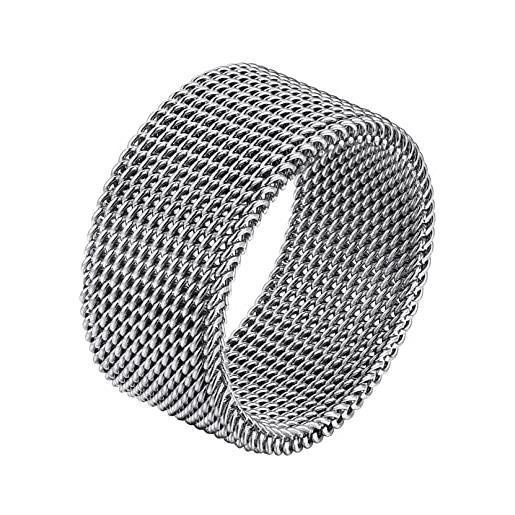 Bandmax anello uomo intrecciato, anello argento uomo a rete, 17 misura rete anello uomo acciaio inossidabile, 10.2 mm larghezza mesh ring uomo gioielli di moda