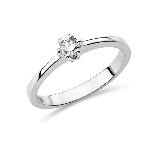 MIORE anello di fidanzamento solitario a 6 griffe con diamante da 0,15 ct in oro bianco 14 carati 585