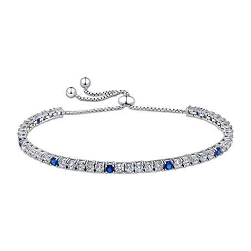Amberta lumini bracciale tennis con chiusura scorrevole per donna in argento sterling 925 con zirconi da 3 mm: bracciale con cristalli blu