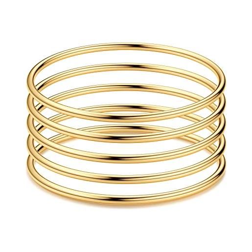 JeweBella 5 pezzi bracciale rigido donna in acciaio inossidabile sottile lucidatura di altà qualità braccialetti argento/oro impilabile bracciale donna set 3mm