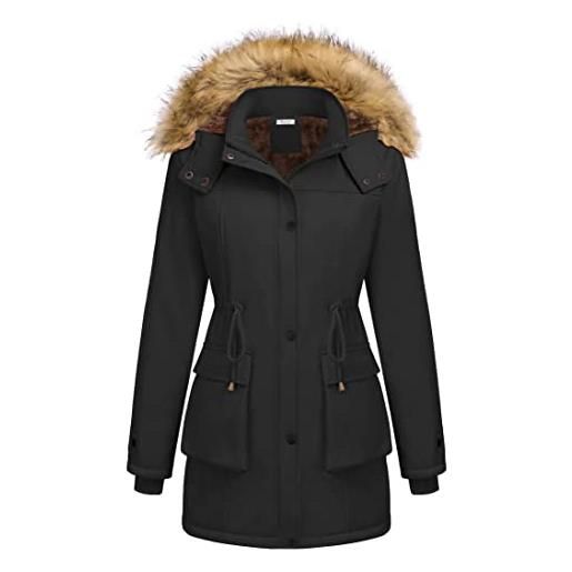 Beyove cappotto invernale da donna, lungo, parka invernale, caldo, con cappuccio in pelliccia, nero, l, nero , l