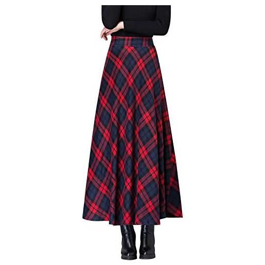 LWZDREAM gonna a vita alta donna lunga scozzese lana invernali vintage caldo eleganti pieghe a-linea gonna (s, colore 1)