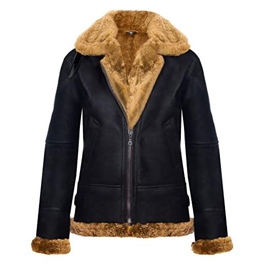 Infinity Leather giacca di pelle di pecora con cappuccio marrone donna con pelliccia crema s
