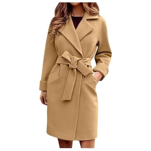 EflAl cappotti invernali per le donne, moda 2023 lana miscela risvolto giacca cappotto solido manica lunga bow-nodo cardigan outwear con cintura (color: gray, size: xl)