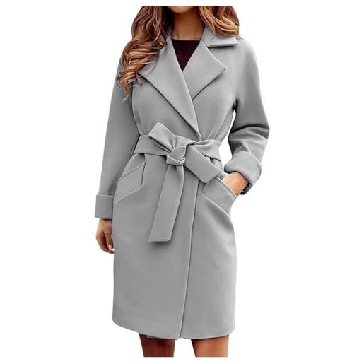 EflAl cappotti invernali per le donne, moda 2023 lana miscela risvolto giacca cappotto solido manica lunga bow-nodo cardigan outwear con cintura (color: khaki, size: m)