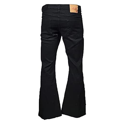 LCJ Denim pantaloni da uomo flare corduroy velluto nero jeans indie retrò anni '70 bell bottoms, nero , w34 / l32