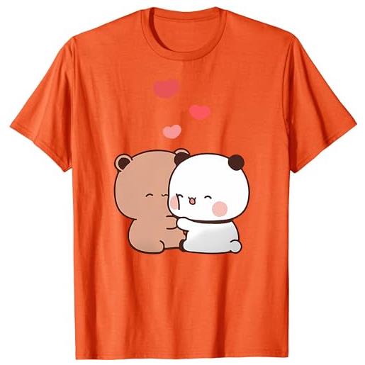 Berentoya t-shirt unisex con panda kawaii con abbraccio bubu e dudu abbraccio san valentino divertente regalo, arancione, l