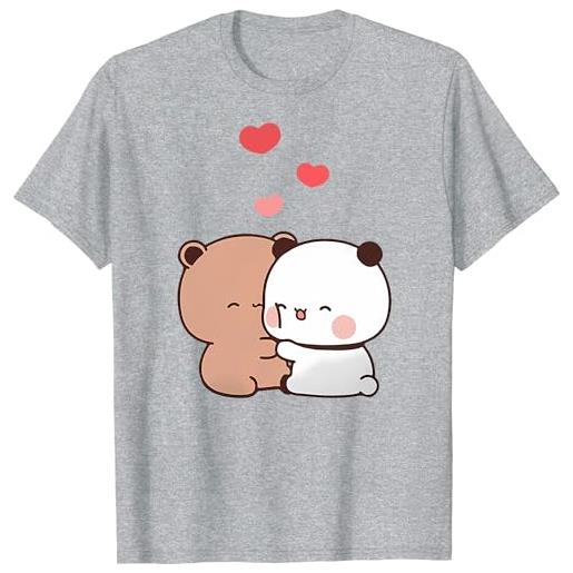 Berentoya t-shirt unisex con panda kawaii con abbraccio bubu e dudu abbraccio san valentino divertente regalo, bianco, l