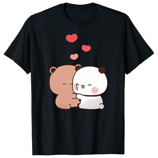 Berentoya t-shirt unisex con panda kawaii con abbraccio bubu e dudu abbraccio san valentino divertente regalo, grigio, l