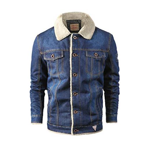 Generic giubbotti di pelle giacca di jeans felpata a maniche lunghe casual autunno inverno da uomo giacca invernale (blue, l)