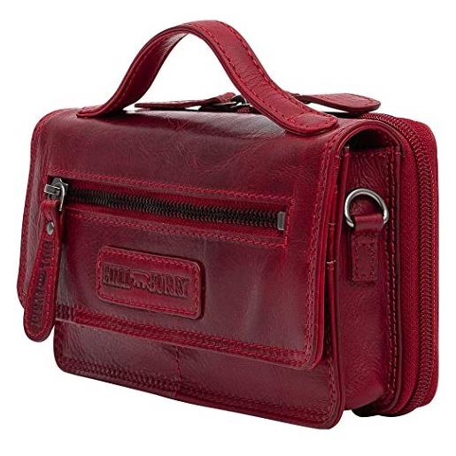 Hill Burry custodia in vera pelle | borsa da viaggio di alta qualità in pelle di bufalo | pratico organizer con molti scomparti | portafoglio da viaggio, colore: rosso, 17,50x5,5x12,50cm, casual