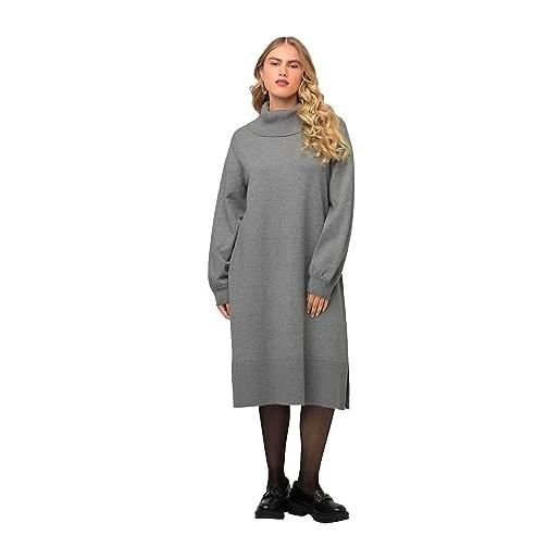 Ulla popken abito lavorato a maglia, collo alto, orlo a costine, maniche lunghe abiti, grigio melange medio, 56-58 donna