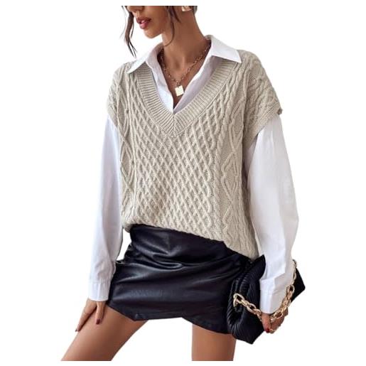 VorrA women's sleeveless knit sweater 1pc knit sweater vest v neck casual pullover tops