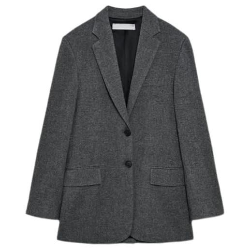 AYAZER nuova giacca da abito in misto lana slim fit europea e americana autunno e inverno con tasche da donna - grigio - l