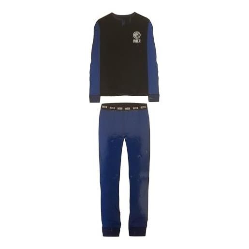 Inter pigiama modello Interlock cotone per adulti nero completo 2 pezzi modello 1060 nero azzurro (s)
