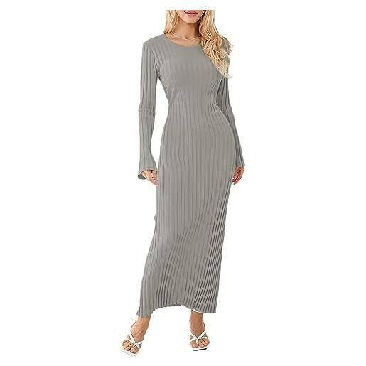 Geagodelia abito lungo donna elegante in maglia a girocollo a coste, manica lunga, aderente tinta unita per autunno inverno