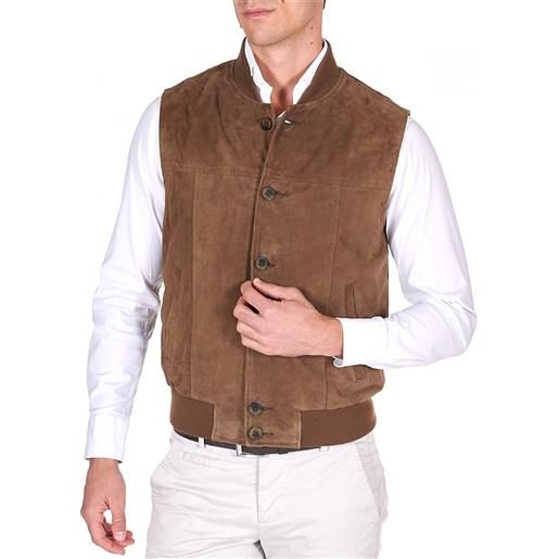 D'Arienzo gilet in pelle camoscio color fango con bottoni D'Arienzo