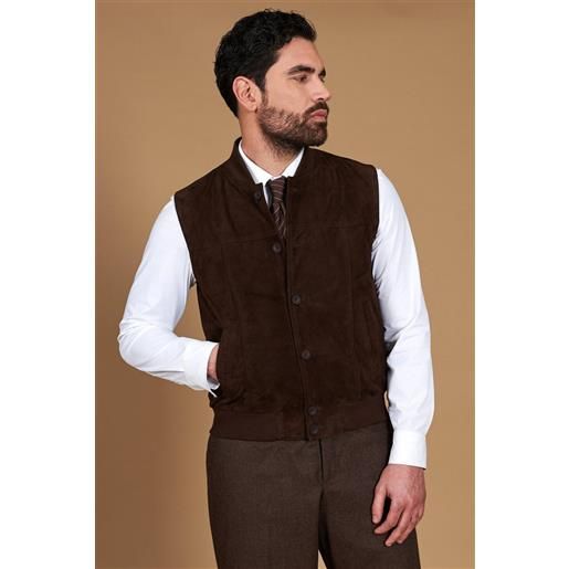 D'Arienzo gilet in pelle camoscio testa di moro con bottoni D'Arienzo