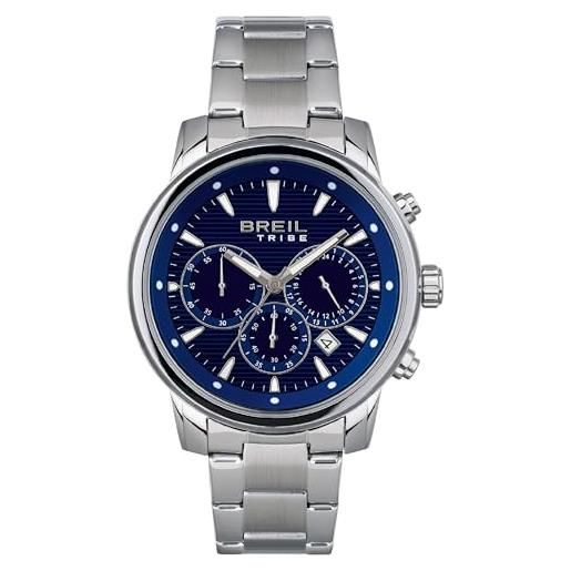 Breil orologio uomo caliber quadrante mono-colore blu movimento cronografo quarzo e bracciale acciaio argento ew0511