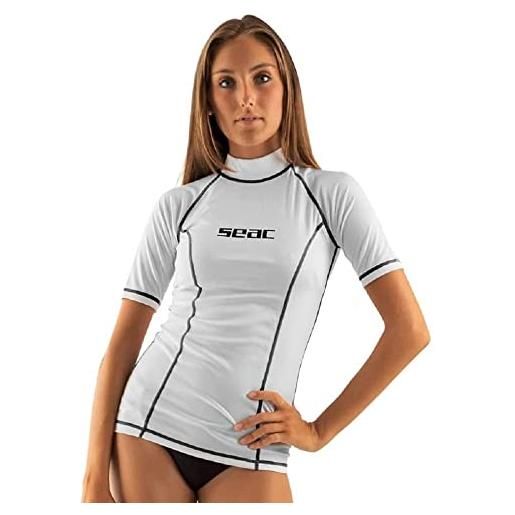 SEAC t-sun short lady, maglia protettiva rash guard per snorkeling e nuoto anti uv donna, bianco/nero, xs
