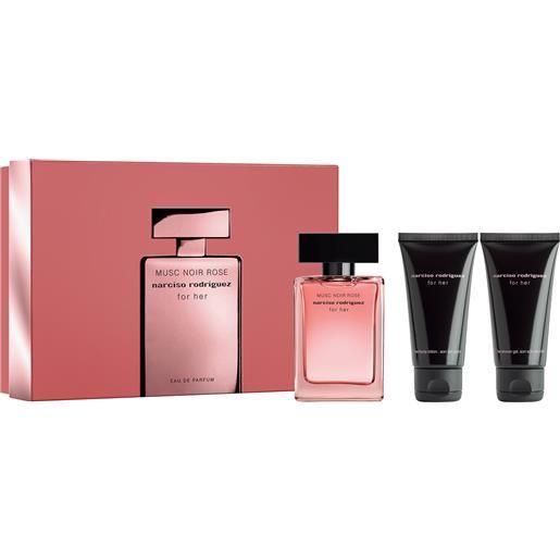 BOX REGALO narciso rodriguez set for her musc noir rose eau de parfum 50ml con for her body lotion 50ml e for her shower gel 50ml