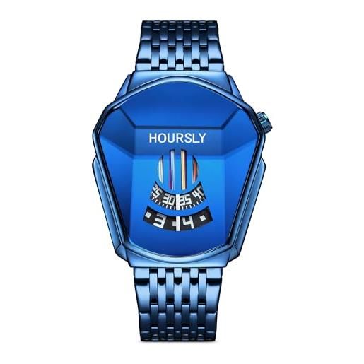 dirocoro uomo orologi acciaio inossidabile design unico quarzo analogico orologi casual business quadrante trasparente multifunzioni sportivi uomo orologi da polso blu